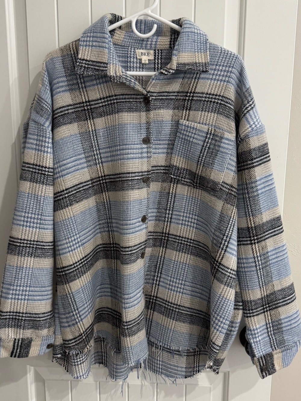 BKE Blue, Cream & Black Plaid Utility Shacket